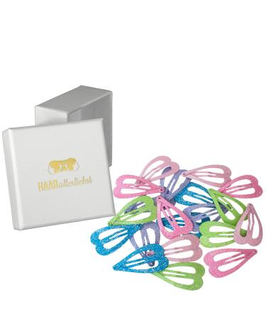 HAARallerliebst hair clips hearts (20 pieces | glitter | 3.6 cm) for girls including box for storage (box color: white)