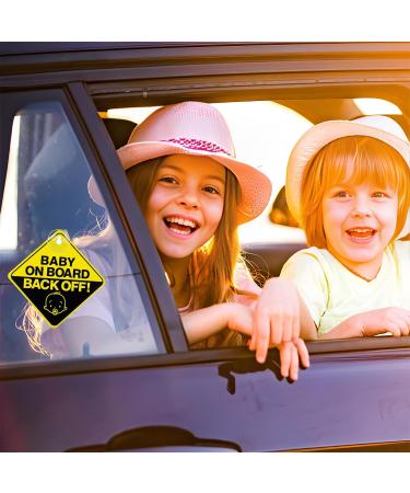 Bewudy 2 PCS Baby on Board Car Warning Sign with Suction Cups - Reusable Yellow Baby in Car Sticker (Back Off) - Eye-catching Safety Decal for Vehicles - Buy Online on GoSupps.com