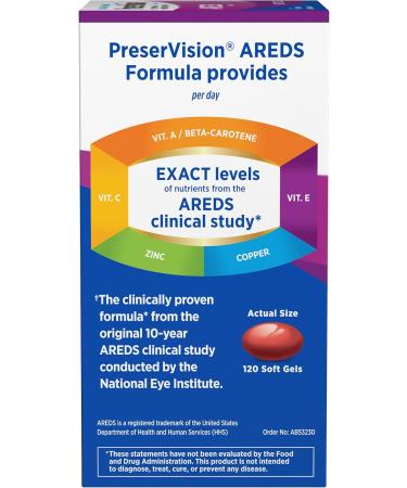 Bausch + Lomb PreserVision AREDS Eye Vitamin & Mineral Supplement Tablets 120 Count Bottle (Soft Gels) (Pack of 2) - Buy Online on GoSupps.com