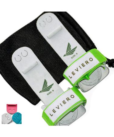 LEVIERO Gymnastics Grips for Girls - Soft Leather Dowel Hand Grips with Velcro Wrist Straps and Adjustable Finger Holes, for All Ages in Pink, Aqua and White White 2