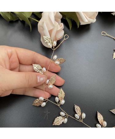 Prosy Bridal Jewelry - Gold Hair Vine with Leaves & Pearls | Elegant Headdress & Hair Accessories for Weddings - Buy Online on GoSupps.com