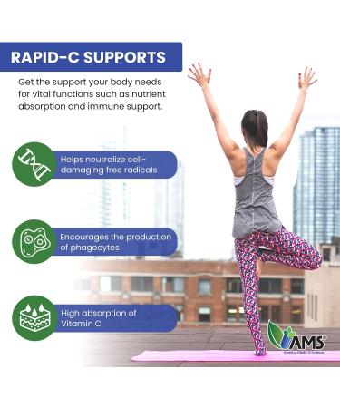 America Medic & Science Rapid-C 500mg Vitamin C Supplement - 100 Tablets | Energy Booster & Immune Support for Adults | Vegan Non-GMO Antioxidant - Buy Online on GoSupps.com