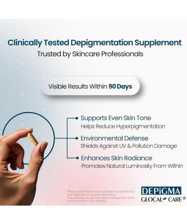 GlocalCare Depigma Support Reduction of Hyperpigmentation Melasma & Dark Spots with Glutathione Polypodium Leucotomos Grape Seed & Marigold Extract - Buy Online on GoSupps.com