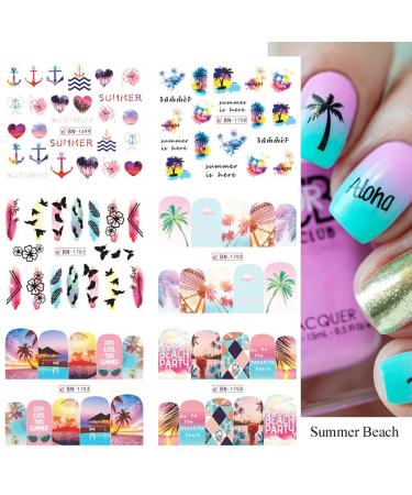 Summer Nail Art Stickers - Colorful Fruits & Landscapes Designs - 12 Sheets - Buy Online on GoSupps.com