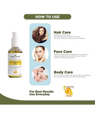 Organic Netra 100% Pure Plant-Based Vitamin E Oil | Radiant Moisturized Skin & Hair Growth | Reduces Scars Stretch Marks & Wrinkles - 1.01 Oz - Buy Online on GoSupps.com