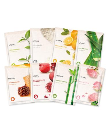 Facial Sheet Mask for Women Skin Care Hydrating Face Sheets Masks 8 Pack Mask Sheet with Green Tea Aloe Vera Pomegranate Rice Bamboo Orange Rose Honey Moisturizer Anti Aging SPA Relaxing Gift Combo 8 PACK 02