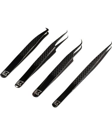 MLASH Set of 4 Diamond Grip NANO Fiber Tip Tweezers - Classic & Volume Eyelash Extensions - Japanese Steel (Black) - Buy Online on GoSupps.com