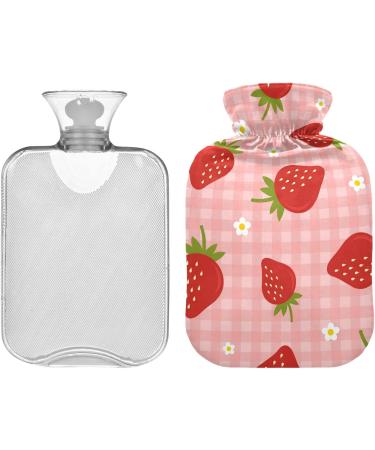 Naanle Checked Flower Strawberries 1L Heat Bottle with Cover - Transparent Hot Water Bottle for Pain Relief & Warmth Ideal for Bed Hands & Feet Therapy - Buy Online on GoSupps.com