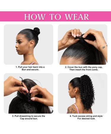 YUMOREAL Black Kinky Curly Drawstring Ponytail Extension- 16 Inch Synthetic Clip in Afro Wavy Pony Tail for Black Women - Buy Online on GoSupps.com
