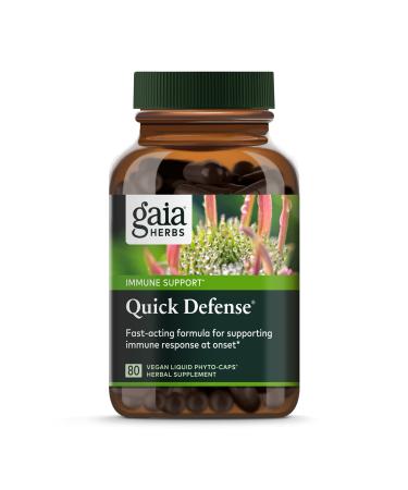 Gaia Herbs Quick Defense - Fast-Acting Immune Support Supplement for Use at Onset of Symptoms - with Echinacea, Black Elderberry, Ginger & Andrographis - 80 Vegan Liquid Phyto-Capsules (8-Day Supply) 80 Count (Pack of 1)