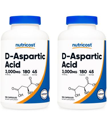 Nutricost D-Aspartic Acid Capsules (180 Caps) (2 Bottles) 180 Count (Pack of 2)