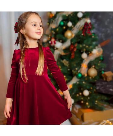 Miipat Baby Girls Velvet Dress | Long Sleeve Fall Winter Elegant Princess Dress 4-5 Years Red - Buy Online on GoSupps.com