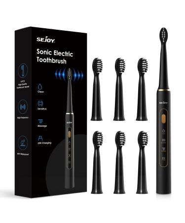 Sonic Electric Toothbrush with 7 Brush Heads for Adults and Teens Rechargeable Toothbrushes 3 Modes with 2 Minutes Smart Timer IPX7 Waterproof for 30+ Days Use Black Black(3 Modes)