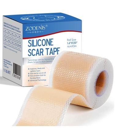 ZODENIS Silicone Scar Tape Roll  Silicone Scar Sheets  Scar Silicone Strips (1.6  x120 Inch - 3M)  Easy-Tear Gel Tape For Scar  Soft Silicone Scar for Surgery Scars  Medical Grade Wound Dressing