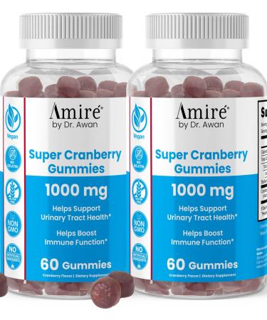Amire by Dr. Awan Super Cranberry Gummies Helps Support Urinary Tract Health Helps Boosts Immune Function Gelatin-Free Cranberry Chews for Men & Women 120ct 60-Day Supply 60 Count (Pack of 2)