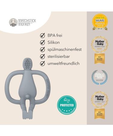 Match Stick Monkey Antimicrobial Bite Ring - BPA-Free Teething Aid & Gel Applicator for Gums - Animal Motif Polo Penguin - Safe from 3 Months - Buy Online on GoSupps.com