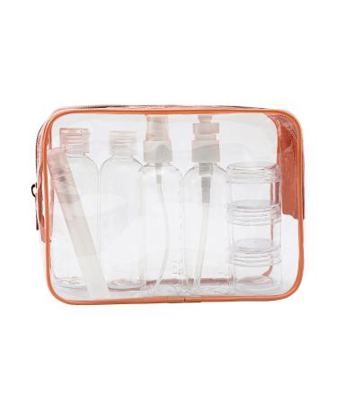 MOCOCITO Toiletry Bag Women & Men | Clear Toiletry Bag |Toiletry Bag Set with 8 Bottles(max.3.4oz/100ml) Approved by EU & UK Hand Luggage Rules (Rose Golden Toiletry Bag Set)