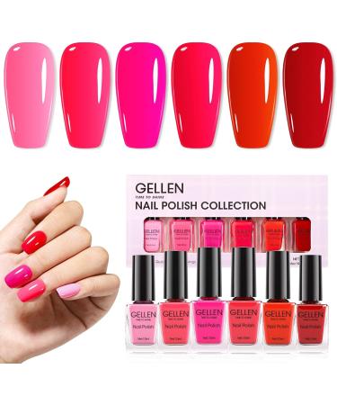 Gellen Nail Polish Set - 6 Wine Red Burgundy Hot Pink Color Gel Nail Polish Quick Dry Nail Polish Air Dry Nail Polish Nail Art Designs DIY Home Gel Manicure Set Love Galore - Buy Online on GoSupps.com
