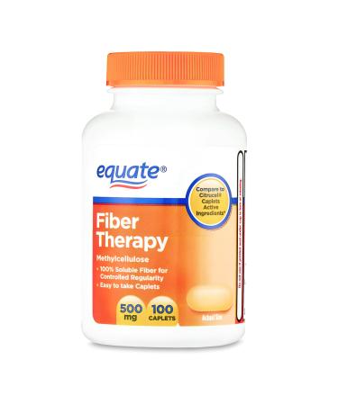 KP+ Equate Fiber Therapy Caplets with Methylcellulose 500 mg | 100 Caplets | Soluble Methylcellulose for Digestive Regularity | Gentle Non-Stimulant Laxative | Pack of 1