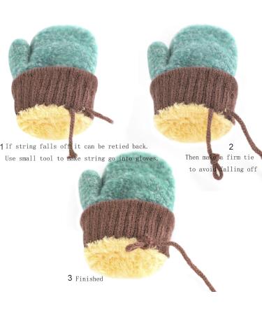 Infant Toddlers Cute Cartoon Winter Gloves | Dual Layer Plush Knitted Mittens for Baby Girls Boys 0-3 Years | Light Green - Buy Online on GoSupps.com
