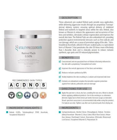Vitality Precision Skin Retinol Pads 0.5% - 3 Month Supply for Youthful Skin | International Shipping Available - Buy Online on GoSupps.com