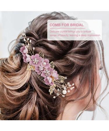 Minkissy Purple Wedding Hair Comb - Pearl Crystal Decor Clip Pin for Bride Bridesmaid - Buy Online on GoSupps.com