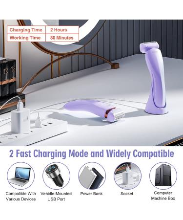 GKINIKG 2 in 1 Women's Electric Razor - Bikini Trimmer, Wet Dry Use, Cordless with Charging Base - Light Purple - Buy Online on GoSupps.com