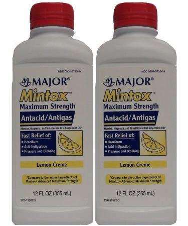 Major Mintox Maximum Strength Liquid Lemon Creme Flavor 12 Ounce (Pack of 2)