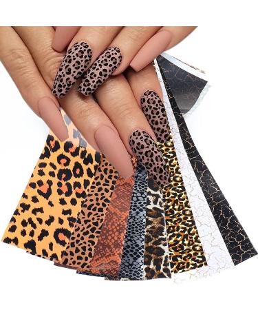 Leopard Nail Foils Nail Art Transfer Stickers Nail Art Supplies Holographic Leopard Print Starry Sky Animal Design Foil Transfers Designer Nail Decals for Acrylic Nails Decorations 10pcs Style 12
