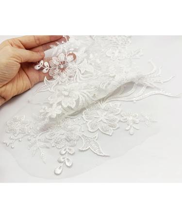 3D White Sequin Bead Floral Lace Trim Applique Patches - Wedding Dress DIY (1 Pair) - Buy Online on GoSupps.com