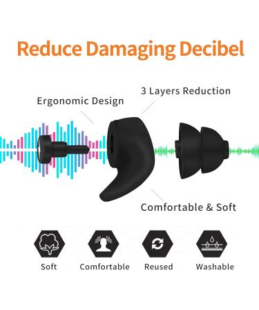 Noise Cancelling Ear Plugs - Super Soft Reusable Silicone for Sleep Work Study & Swimming - Black - Buy Online on GoSupps.com