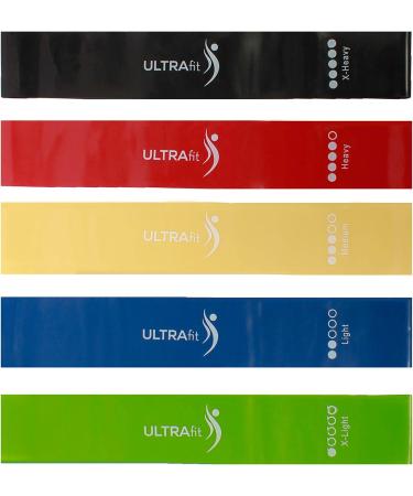 ULTRAfit Resistance Loop Exercise Bands - Set of 5 with Instruction Guide & Carry Bag for Workout & Fitness - Buy Online on GoSupps.com