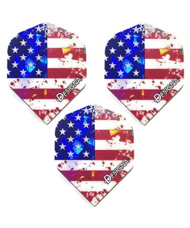 Art Attack Designa USA American Flag Stars & Stripes Patriot, Holographic Strong Standard Dart Flights (1 Set)
