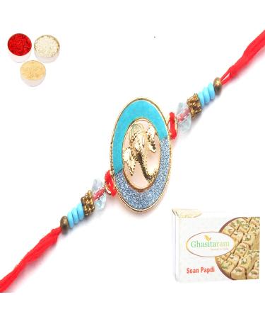 Ghasitaram Gifts Rakhi for Brother Rakhis Online - The Riddhi Siddhi Ganpati Blessings for My Brother Rakhi with 400 GMS of Soan Papdi