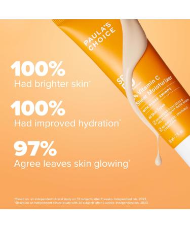 Paula s Choice 5% Vitamin C Sheer Moisturizer SPF 50 | Lightweight Sunscreen for All Skin Types | Brighten & Protect from Dark Spots | 2 Fl Oz - Buy Online on GoSupps.com