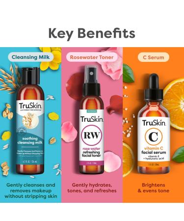TruSkin x Kylie Skincare Gift Set - Vitamin C Serum Cleansing Milk & Rose Water Spray - Exclusive Kylie Cantrall Kit for Glowing Skin - Buy Online on GoSupps.com