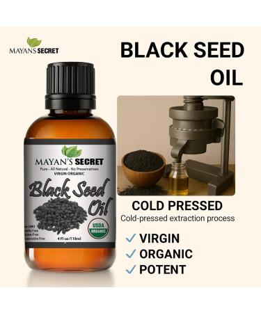 Mayan's Secret - 4oz Cold Pressed Black Cumin Seed Oil Organic USDA Certified -Nigella Sativa Cold Pressed Virgin Unrefined Vegan Non-GMO No Preservatives - Omega 3 6 9 for Skin & Hair - Buy Online on GoSupps.com