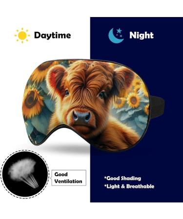 Cute Highland Cow Sleeping Mask with Sunflowers Adjustable Light-Blocking Eye Cover for Men Women Girls & Boys | Watercolor Soft Sleepmask - Buy Online on GoSupps.com