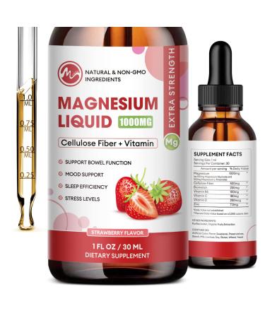 (2 Pack) Magnesium Glycinate Supplement Magnesium Liquid Drops with Magnesium Glycinate 500mg Magnesium Threonate 500mg Fiber 500mg Bromelain Vitamin B C D - Promotes Nerve Bowel Relaxation Function Strawberry Flavor
