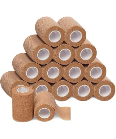 4-in Wide Self Adherent Cohesive Wrap Bandages, 5 yds Self Adhesive Non Woven Bandage Rolls, Brown Athletic Tape, Hand & Wrist Wraps, Ankle Tape, Premium-Grade Medical Stretch Wrap (16) 16 Pack