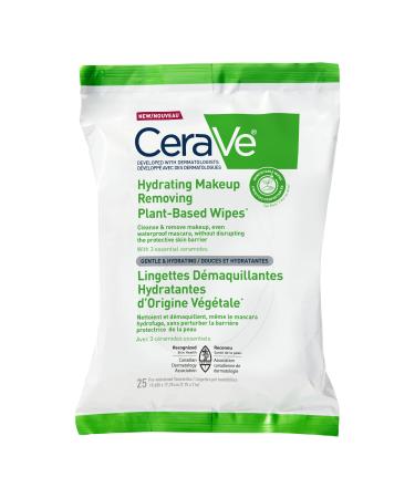 CeraVe Hydrating Makeup Removing Plant-Based 25 Ultra-Gentle Wipes | Cleanses Waterproof Mascara Hydrates and Removes makeup | With 3 Essential Ceramides | Developped with Dermatologists