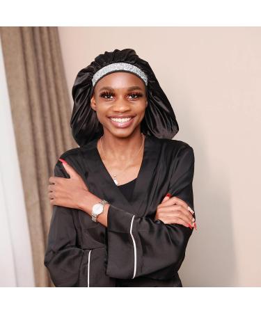 Satin Queen Bonnet with Rhinestones - Black Silk Sleep Cap for Women and Girls - Buy Online on GoSupps.com