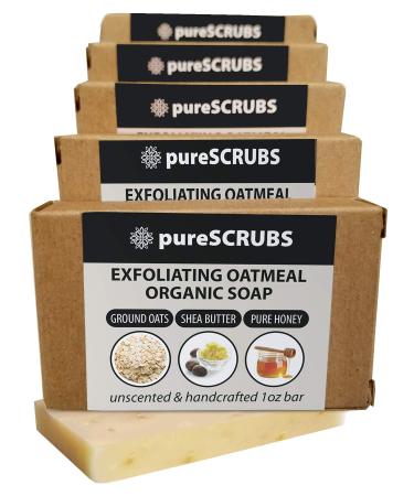 pureSCRUBS Exfoliating Oatmeal Organic Bar Soaps, Made with Finely Ground Oats, Shea Butter & Pure Honey, Unscented & Handcrafted - Small 1oz Bar (5 pack) 1 Ounce (Pack of 5)