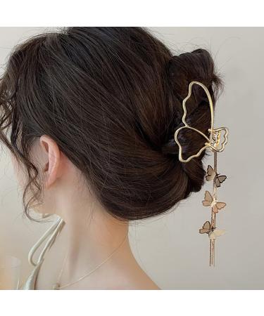 Butterfly Tassel Hair Claw Clip Metal Retro Hair Clips Butterfly Hollow Non-slip Butterfly Pendant Hair Catch Barrettes Jaw for Thick and Thin Hair Styling Fashion Accessories for Women Girls 2 Pack butterfly 2pcs