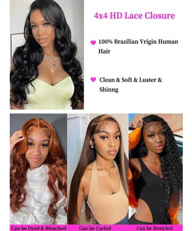 Body Wave Closure 14 Inch 4x4 HD Lace Closure Human Hair Free Part Lace Closure 100% Unprocessed Brazilian Virgin Human Hair Extensions 150% Density Remy Human Hair Pre Plucked Natural Black Wavy Closure 14 inch - Buy Online on GoSupps.com