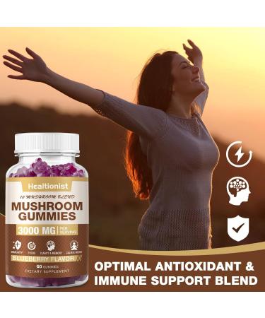 3000MG Mushroom Complex Gummies 10 Blend - Lion's Mane Gummies for Adults Cordyceps Shiitake Reishi Chaga - Brain Immune Support & Stress Relief Energy Mushroom Supplement for Men & Women 60ct 60 Count (Pack of 1) - Buy Online on GoSupps.com