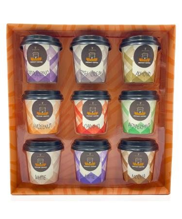 Coffee Gift Set - 9 Instant Coffee Travel Cup Set - Cappuccino Irish Cream Almond Hazelnut Caramel Peppermint White Latte and Mocha Flavoured Coffee - Birthday Gifts for Men and Women