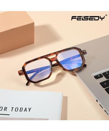 Feizedy Retro 70s 80s Flat Rectangular Glasses | Blue Light Blocking | Unisex B0062 Leopard - Buy Online on GoSupps.com