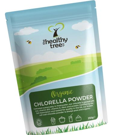 Organic Chlorella Powder by TheHealthyTree Company for Juices and Smoothies - High in B12 Protein and Iron - UK Certified Broken/Cracked Cell Wall Pure Vegan Chlorella Vulgaris (250g)