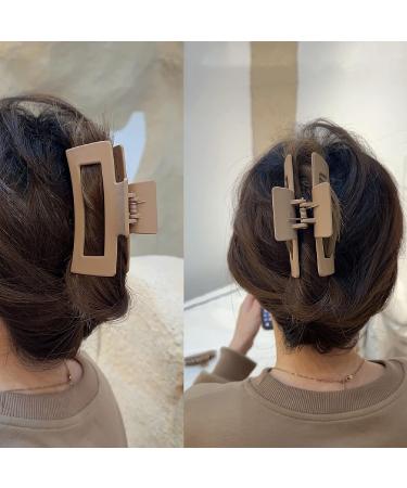 Hot One 6 pcs Barrel & Rectangle Claw Clips for Thick Hair - Large Hair Clips for Women in Black & Khaki - Buy Online on GoSupps.com